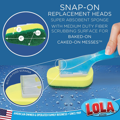Lola Products Soap Dispenser Dish Wand, Refillable Handle with Super Absorbent Sponge Scrubber, 1 Brush & 6 Refills