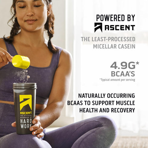 Ascent Casein Protein Powder - 25g Micellar Casein, Gluten-Free, No Added Sugar, 4.9g BCAA, Vanilla Bean, 2 Pounds