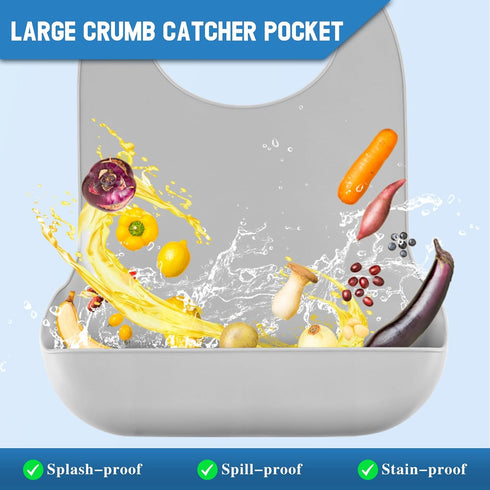 LARGE SIZE Silicone Adult Bib, Washable Bib for Men & Women, Waterproof Bibs for Elderly with Crumb Catcher, Adjustable