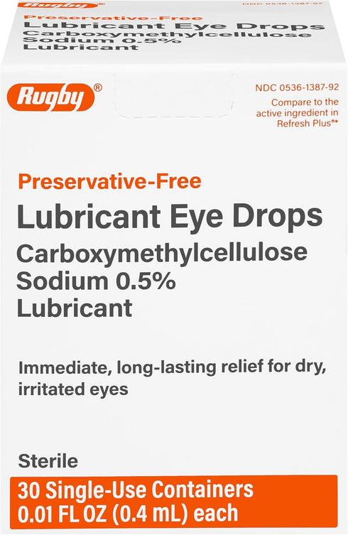 Rugby Preservative-Free Lubricant Eye Drops - Immediate, Long-Term Relief for Dry, Irritated