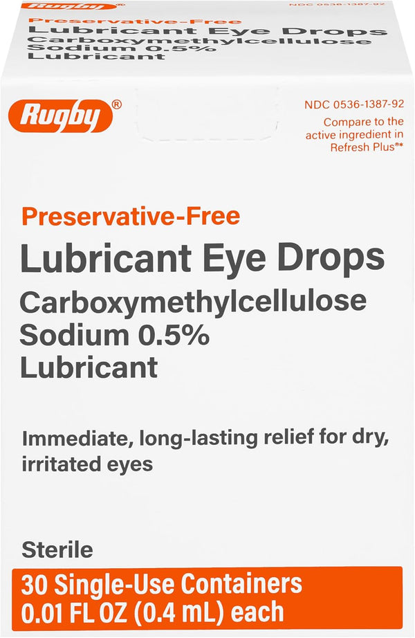 Rugby Preservative-Free Lubricant Eye Drops - Immediate, Long-Term Relief for Dry, Irritated