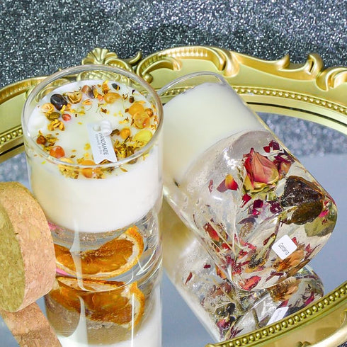 Set, Crystal Candle Gift Organic Natural Flowers in Yelly, Aromatherapy, Healing Gemstones, Botanical Scented