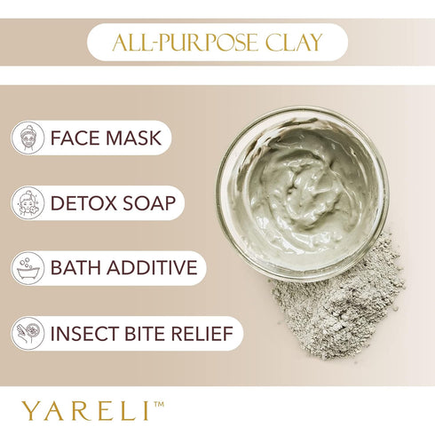 YARELI Bentonite Clay Powder - 2lb Facial Mask & Detox Bath, Indian Healing Clay
