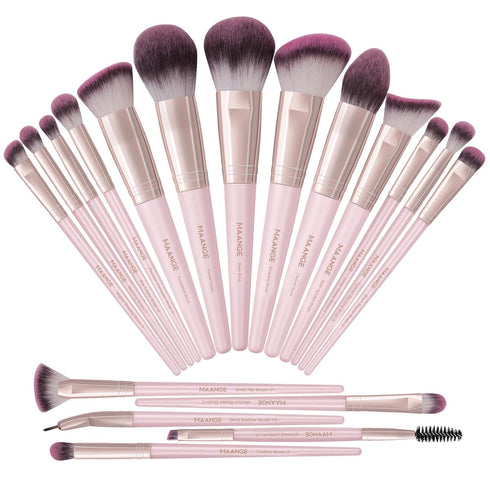 MAANGE 18Pcs Makeup Brush Set, Premium Synthetic Foundation Face Powder Blush Brushes (Pink)