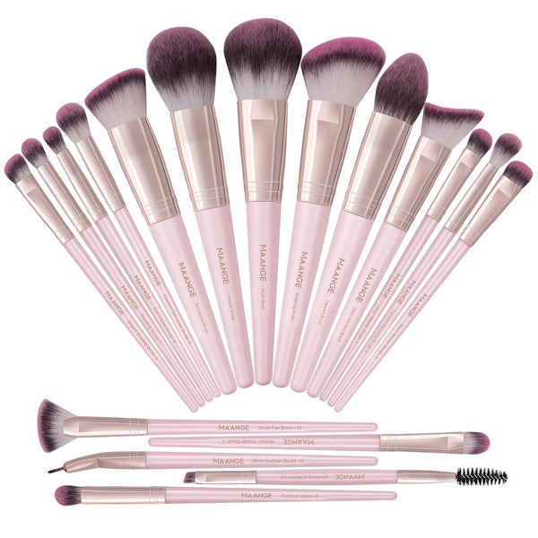 MAANGE 18Pcs Makeup Brush Set, Premium Synthetic Foundation Face Powder Blush Brushes (Pink)