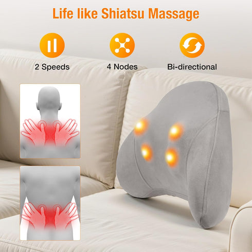 Shiatsu Neck and Back Massager for Pain Relief with Heat, Lower Back Massager Deep Tissue Kneading Pillow for Neck