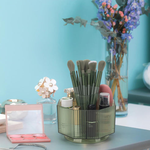 Makeup Brush Holder, 360° Rotating Organizer with 5 Slots for Vanity, Multi-Functional Pen Holder