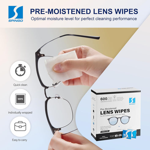SPINGO (600 Count) Lens Wipes for Eyeglasses, Pre-moistened Individually Wrapped Lens Cleaner Wipes, Lens Cleaning