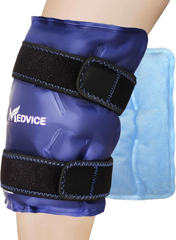 Medvice Ice Pack with Cold Compression for Knee Pain Relief, Adjustable Gel Ice Wrap for Injury Recovery