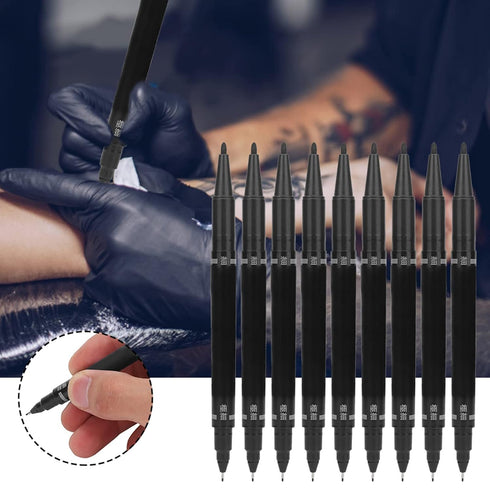 Tattoo Marking Pen, Double End Skin Marker Piercing Positioning Marker Tool Removable Markers Aesthetic Procedures Surgical Stencil Sites Bold Tip Scribe Piercing Positioning Art Men Women 10pcs Black