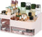 Makeup Organizer, Cosmetic Case with Clear 3 Drawers for Bathroom and Dresser, Pink Display Case for Brushes