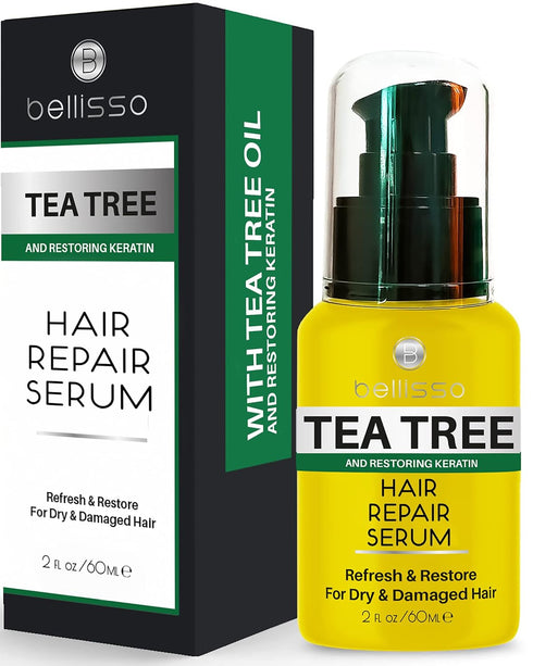 Tea Tree Oil Hair Serum - Moisturizer Treatment for Itchy Scalp, Dandruff, and Dry Damaged Hair - Anti Frizz Keratin