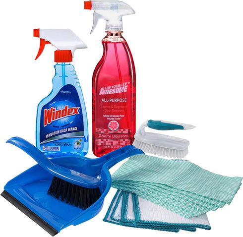 The Bare Necessities Dorm Room Multipurpose Cleaning Kit Value Pack with All-Purpose Cleaner, WINDEX Glass