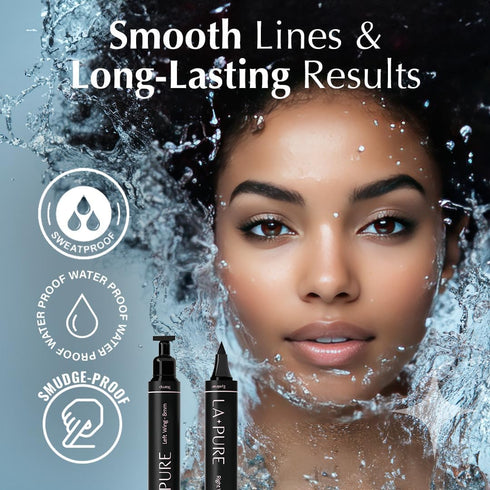 Waterproof Liquid Eyeliner Stamp - Winged Eyeliner Tool, 2x Cat Eye, Smudge Proof Black