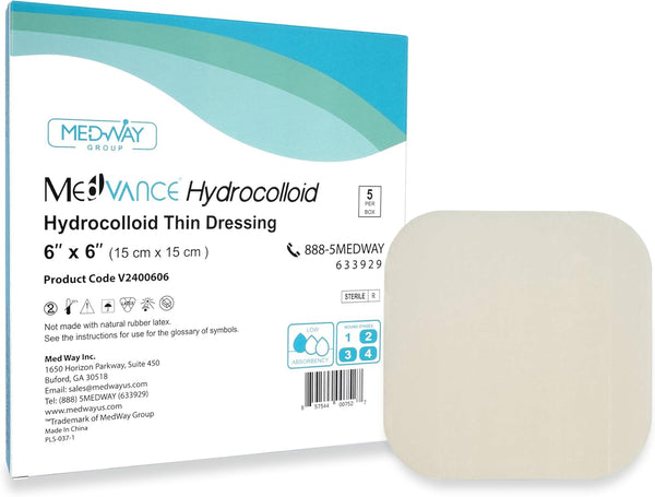 MedVance Hydrocolloid Adhesive Thin Dressing, 6"X 6", Box of 5 Dressings