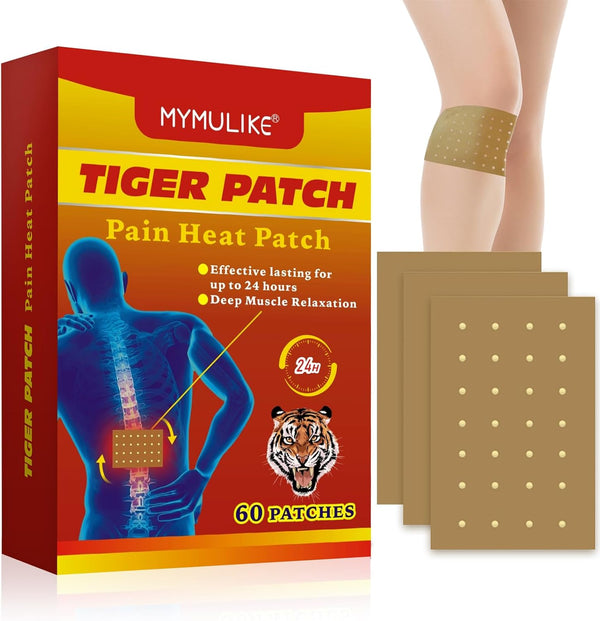 60 Count Tiger Patch – Heat Patches for Knee, Neck, and Shoulder