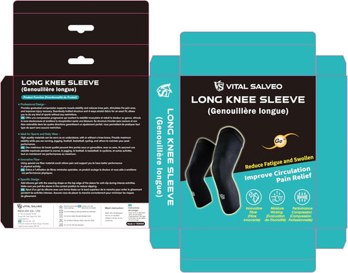 Vital Salveo-Sports Outdoor Compression Long Knee Sleeve - Thin Light Undersleeve Knee Brace for Recovery Running