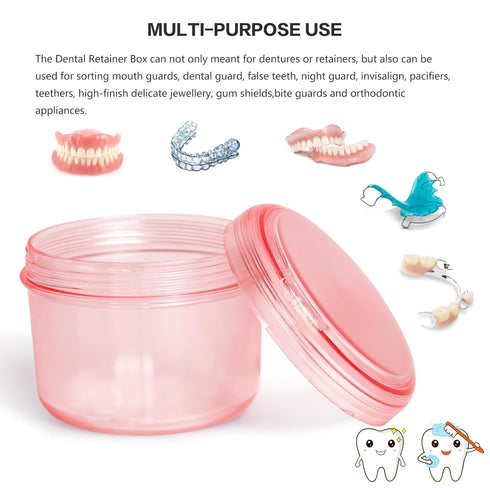 2024 Leak Proof Denture Bath Cup Large Denture case Retainer Cleaning Box for Travel, Complete Clean Care for Dentures,Denture Holder for Soaking (transparent pink)