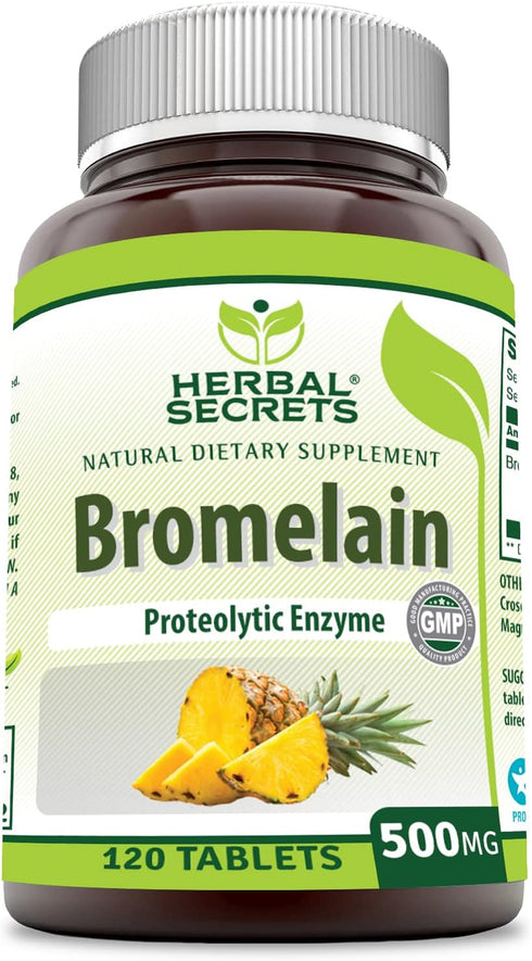 Herbal Secrets Bromelain Supplement 500 Mg - Non-GMO, Gluten Free, Made in USA Tablets (120 Count)