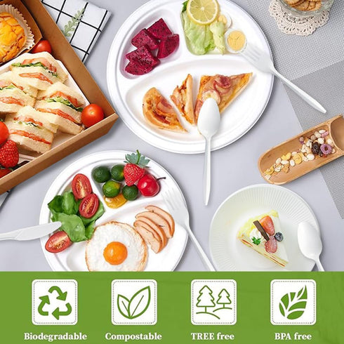 Set 91 Pcs,Set 10 3 20 20 20 Knives,1 Ouliget Disposable Dinnerware Picnic Party Supplies of Compartment Paper