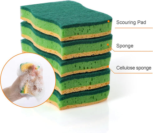 Set 3-Pack 10PCS CLEANHOME Kitchen Cleaning Tool - Dish Scrub Brush Kit with Non-Scratch Scrub Sponges, Bottle Brush