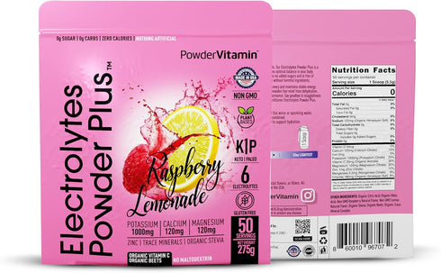 Electrolytes Powder Plus (50 Servings) Raspberry Lemonade Electrolyte Powder Zero Calorie Keto, 0 Sugar, No Maltodextrin,1000mg Potassium,120mg Calcium,120mg Magnesium, Hydration Powder