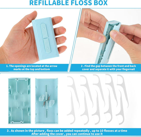 Portable Dental Floss Case, Automatic Floss Pick Organizer with 10 Floss Picks for Teeth Cleaning, Blue
