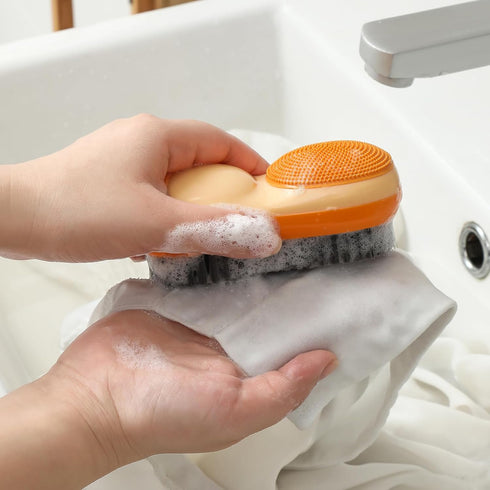 Laundry Stain Brush 2 Pack, Two-Side Soft Bristle Scrub Brush for Stain Removal, Silicone Household Washing Brush