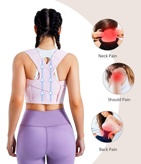 URSEXYLY Adjustable Posture Corrector for Women, Upper Back Brace Support Back Straightener for Pain Relief (XS/S, Pink)