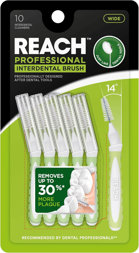 Reach Interdental Brush Cleaners, Wide, 10 Count, Sensitive Gum Protection, Plaque Remover for Adults & Kids
