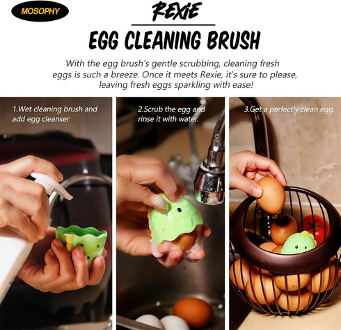 MOSOPHY Silicone Egg Washer - Cute Dinosaur Egg Cleaner for Fresh Eggs, Fruits & Veggies, Ideal for Homesteaders