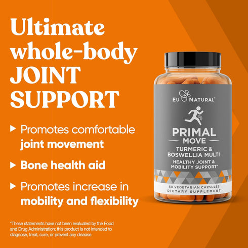 Primal Joint & Mobility Support - Advanced Supplement for Women and Men - Turmeric, Boswellia, Ginger, Boron - 60 Veg