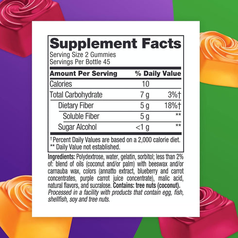 Vitafusion Fiber Well Sugar Free Fiber Supplement, 90 Count, Peach, Strawberry And Blackberry Flavored Supplements