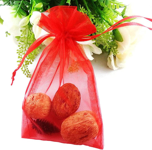 50pc Red Organza Sheer Fabric Gifts Wrap Bags, Drawstring Sachet for Baby Shower Favor, Coin, Necklace, Festival Decor