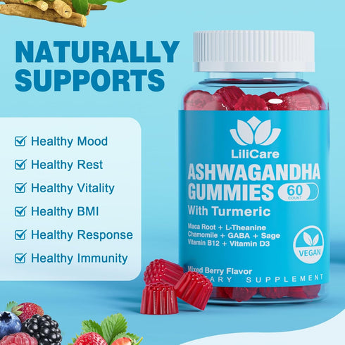 2 Pack Ashwagandha Gummies for Immune Support, 2000mg Organic Ashwa Root Extract Supplement - 120 Count