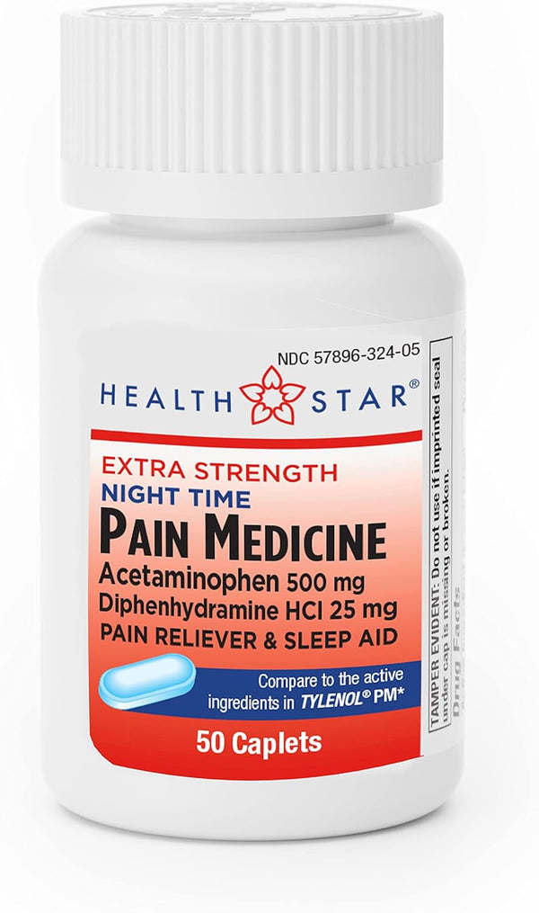 GeriCare Extra Strength Night-Time Acetaminophen 500 mg, Diphenhydramine HCI 25 mg, 50 Count Caplets