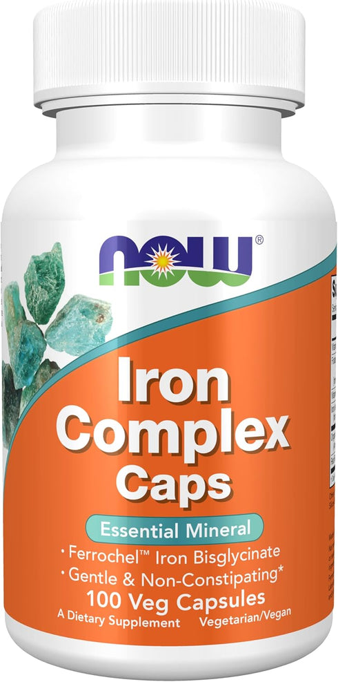 NOW Foods Iron Complex Caps, Essential Mineral Supplement, Non-Constipating*, 100 Veg Capsules