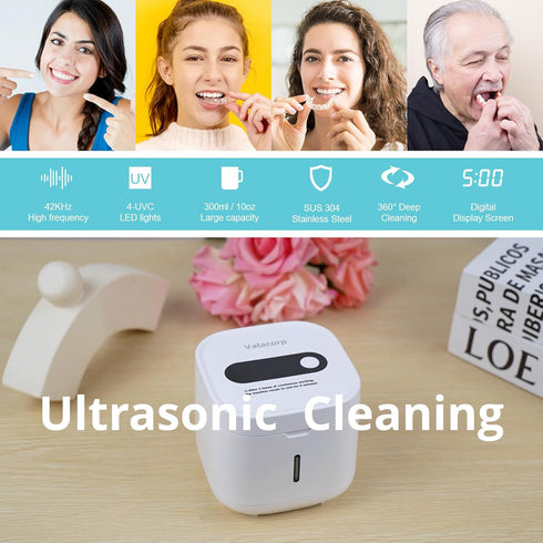 Ultrasonic Retainer Cleaner Machine, 300ML Dental Cleaning Pod for Denture, Aligner, Night Guard, 42kHz Sonic Cleaner