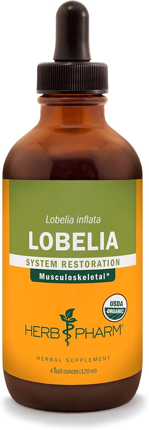 Herb Pharm Certified Organic Lobelia Liquid Extract, 4 Ounce, Musculoskeletal System Support