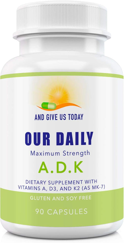 Our Daily Vites ADK Supplement - Vitamin A, D3 & K2 (as MK7) - Bone, Immune System Support - 180 CT Vegetable Capsules