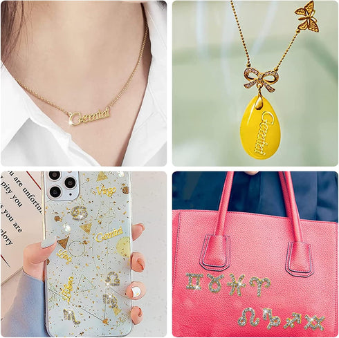 JERCLITY 24 Pieces Gold Alloy Zodiac Nail Charms, 12pcs Zodiac Signs Nail Studs, 12pcs Constellation Words Nail Charms