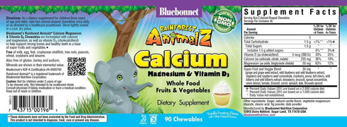 BlueBonnet Super Earth Rainforest Animalz Calcium Magnesium And Vitamin D3 Chews, Natural Vanilla Frosting, White, 90 Count