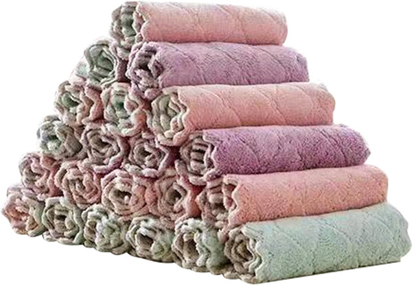20 Pack Kitchen Towels - Quick Dry Washcloths, Coral Velvet Dishtowels, Multipurpose Reusable Cloths, Soft Microfiber