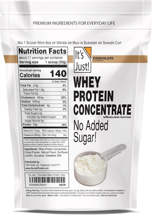 It's Just! - 100% Whey Protein Concentrate, Premium WPC-80, Natural Cocoa Powder (1.25 Pound, Chocolate)