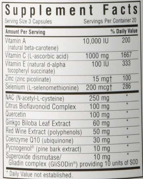 BlueBonnet Super Antioxidant Formula Vegetarian Capsules, 60 Count