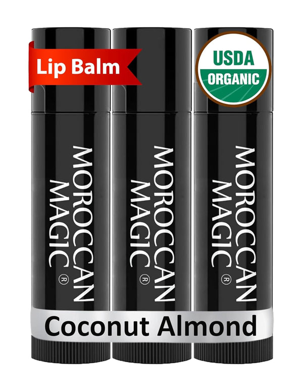 Moroccan Magic Organic Coconut Almond Lip Balm 3 Pack, Ultra-Hydrating Lip Moisturizer with Vitamin E