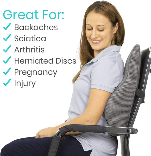 Vive Full Lumbar Cushion - Memory Foam Contour Support for Lower Back Pain - Ergonomic Pressure Relief for Office