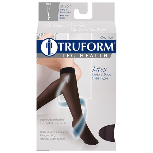 Truform Women's Knee High Sheer Compression Stockings, 8-15 mmHg, 20 Denier, Navy, Large