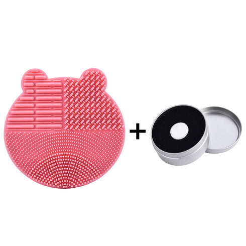 Silicon Makeup Brush Cleaner Mat with Brush Drying Manual - Cosmetic Brush Cleaning Pad + Quick Color Removal Sponge