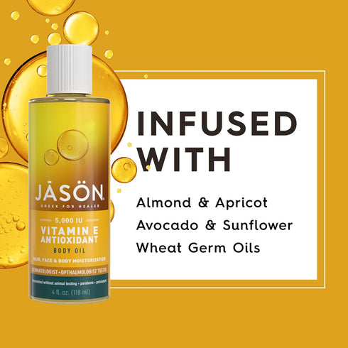 JASON Vitamin E 5,000 IU Moisturizing Body Oil for Hair, Face, and Body, 4 Fluid Ounces